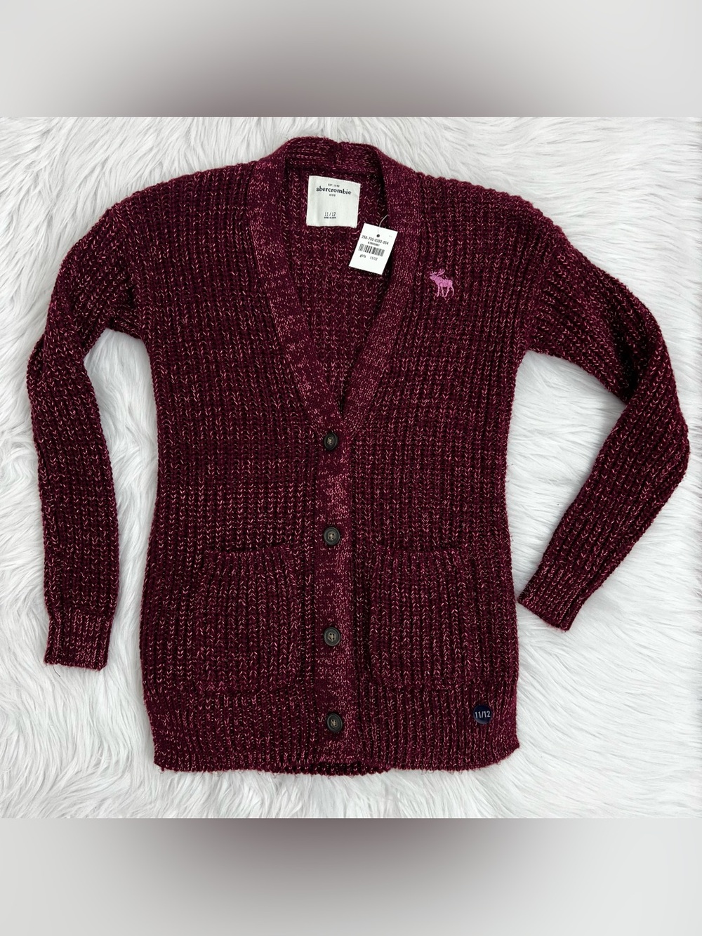 NWT! Abercrombie Kids Metallic Burgundy Cardigan Sz 11/12